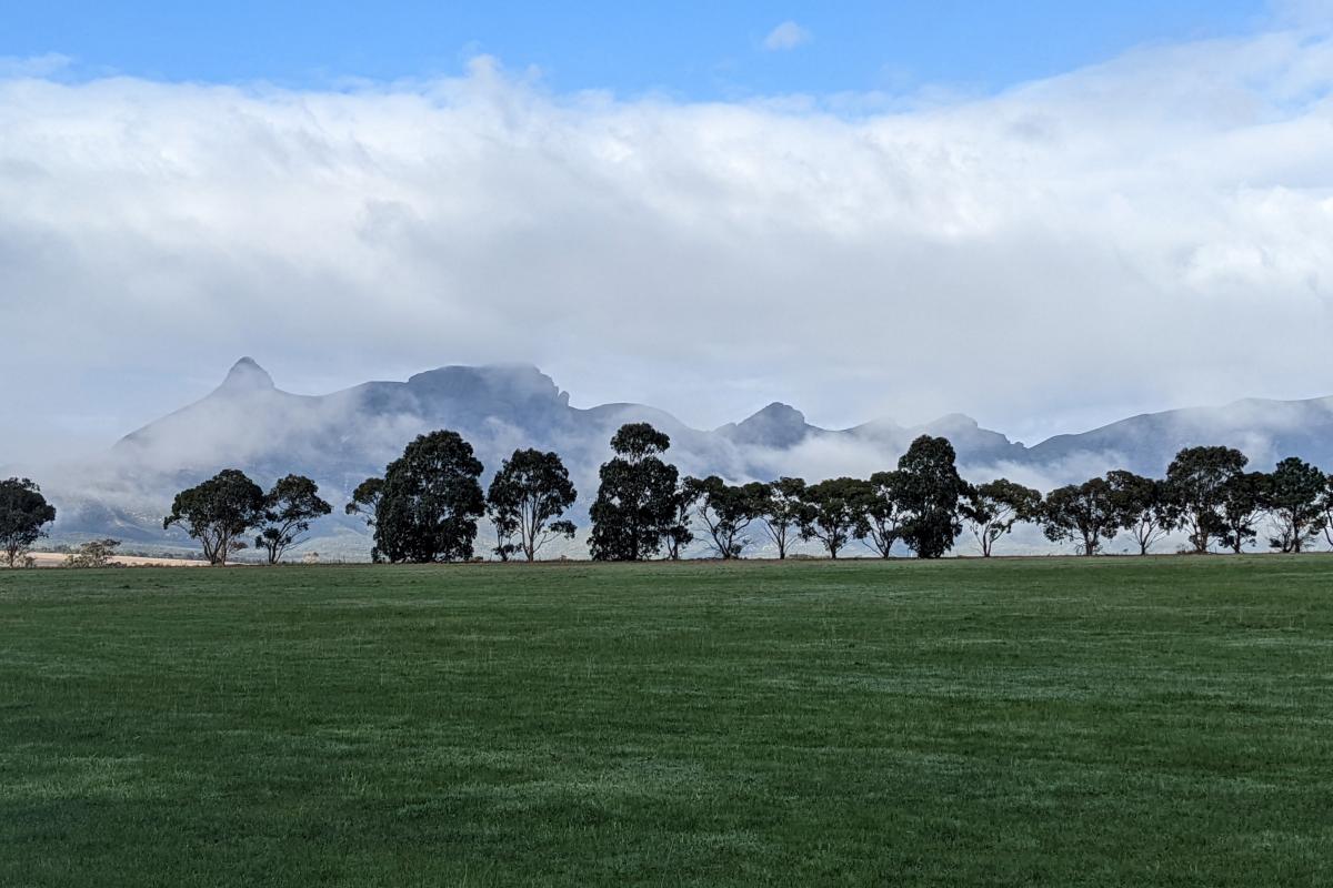 The Stirling Range viewed from afar across farmland The Stirling Range viewed from afar across farmland
